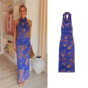 Zara Blue and Brown Midi Dress